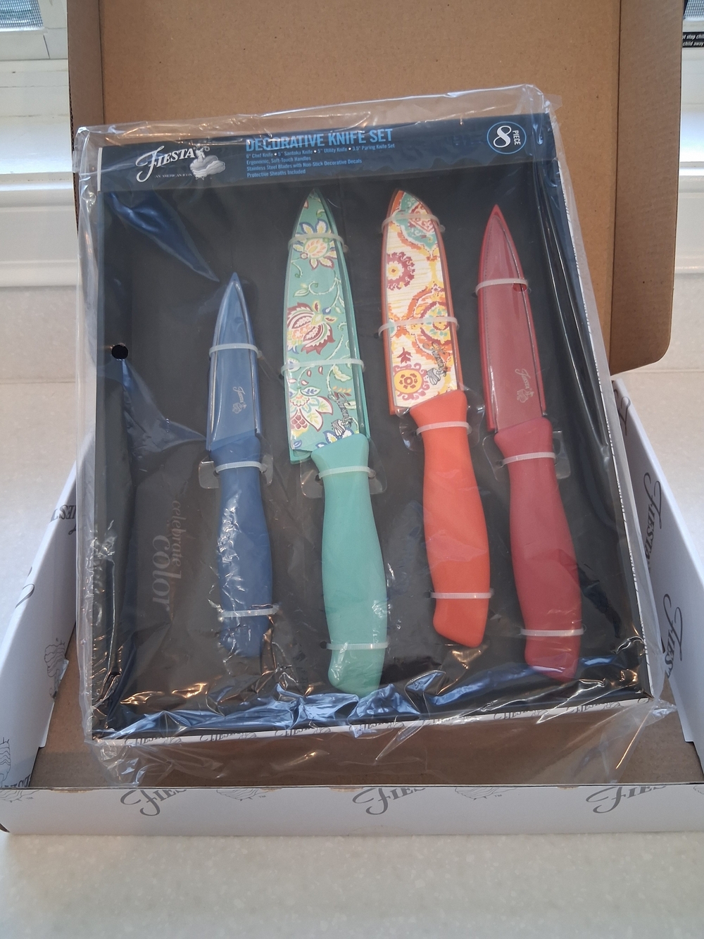 Fiesta 8-Piece Decorative Knife Set in Blue, Teal, Orange, Red
